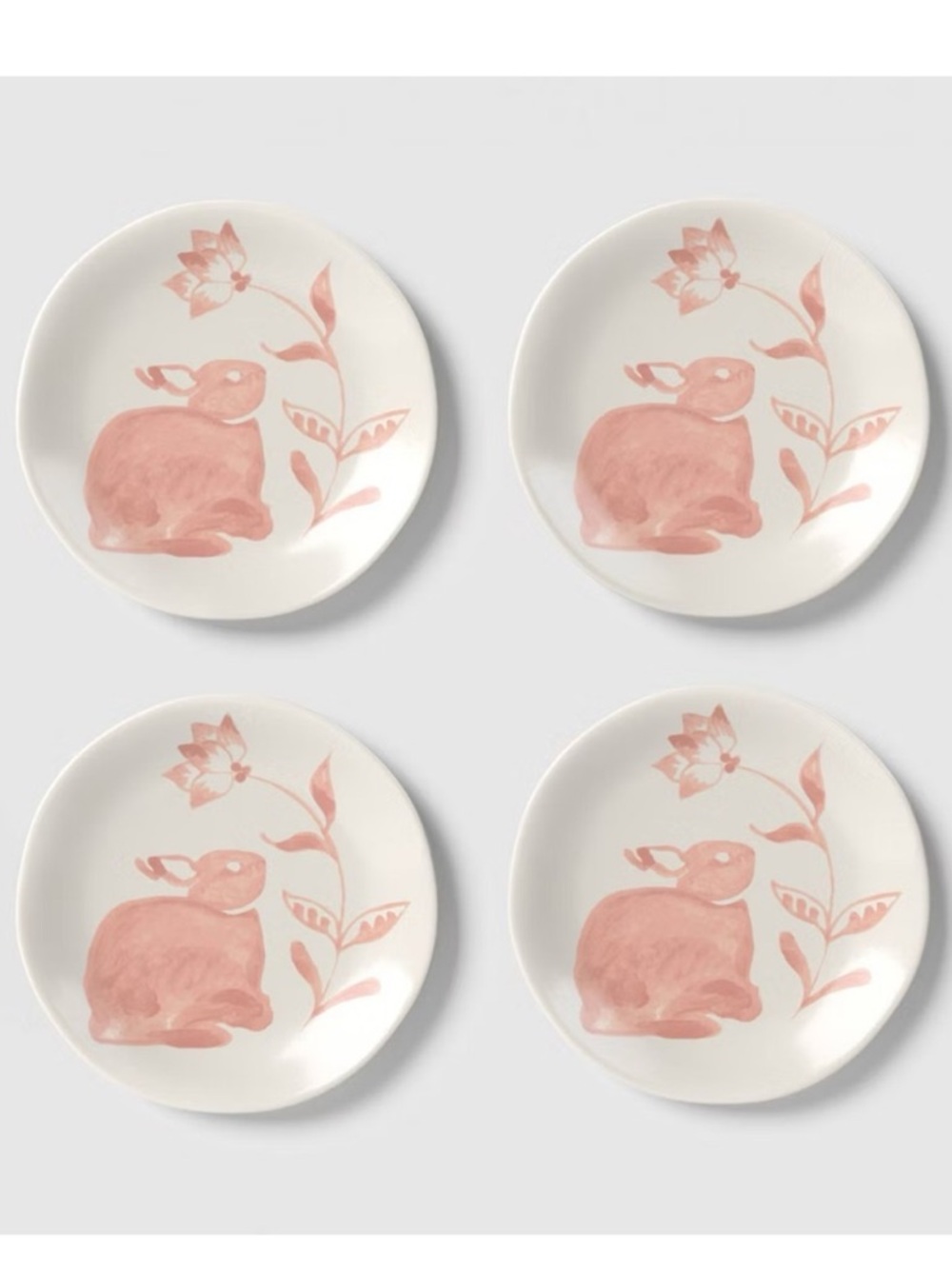 Threshold 4 pk 6" Easter Stoneware Aralia Appetizer Plates Hand Painted Pink NEW